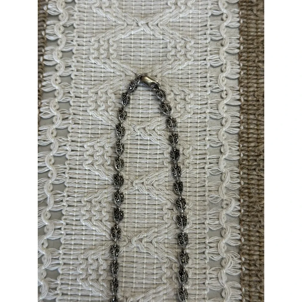 Vintage .925 Sterling Silver Marcasite Flower Pendant Choker 17" Necklace NF - Picture 8 of 10